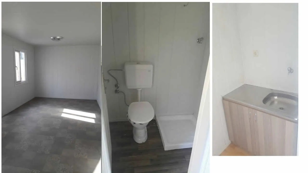 Konteyner iç mekan: oda, banyo ve mutfak